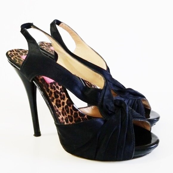 Betsy Johnson Astra Black Satin Stilettos Sz 8.5 - Picture 1 of 7